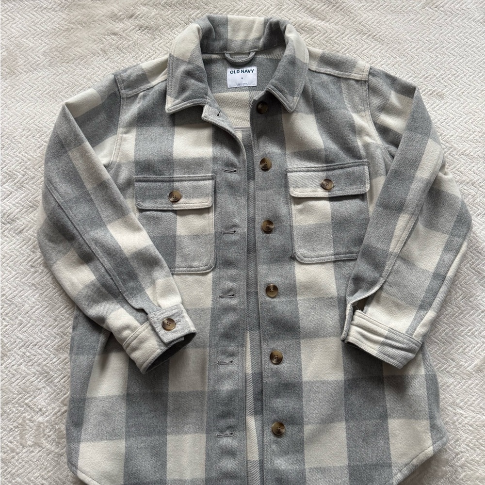 Old Navy Gray and Cream Plaid Coat